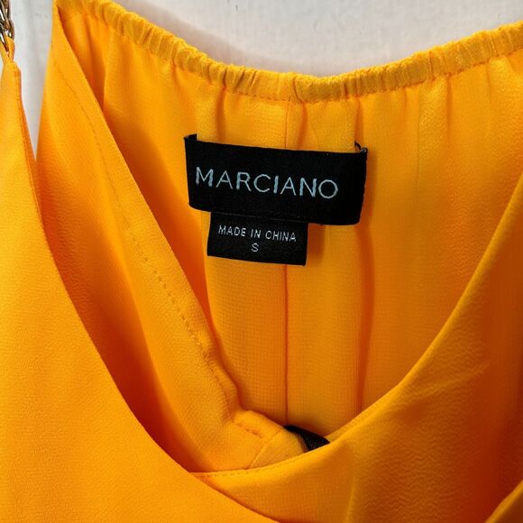 Marciano Yellow Semi-Sheer Tiered Ruffle Round Neck Gold Chain Straps Blouse S - Picture 3 of 9
